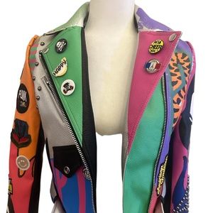 Motorcycle color block jacket embellished with pins Size Small